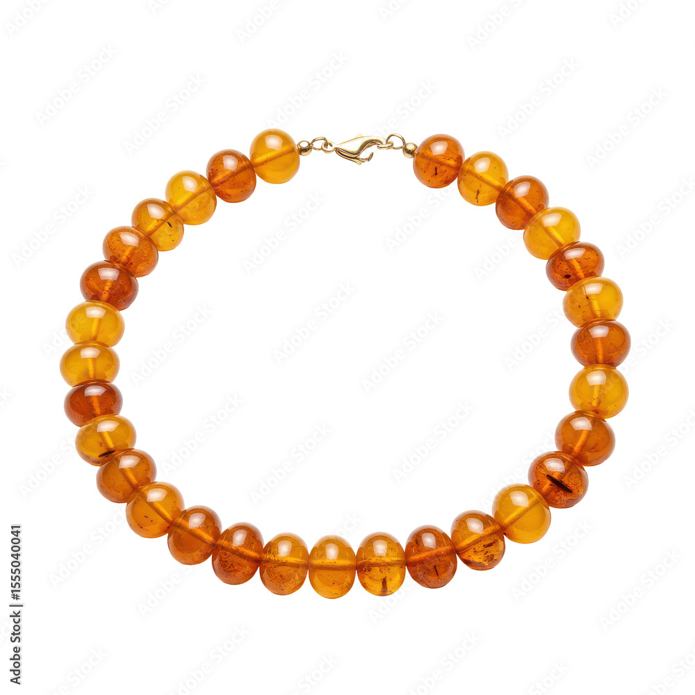 Obraz premium Elegant amber bead necklace displayed on a clean background, showcasing craftsmanship and color