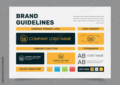 Brand Guidelines Poster Layout Set, Simple style and modern Brand Guidelines, Brand identity Template.