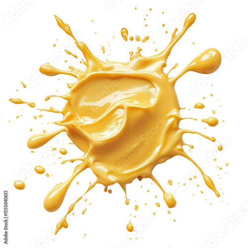 Honey mustard splatter isolated on white background, top view creamy sauce splash texture