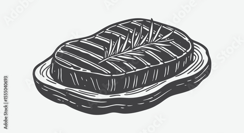 Grilled Steak Garnished With Rosemary Herbs Delicious Juicy Beef Silhouette Illustration Perfect For Cooking Design
