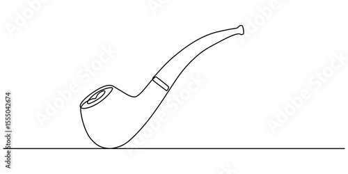 Continuous one line drawing of tobacco pipe. Simple smoking pipe outline design. Editable active stroke vector, Smoking pipe. Tobacco smoking. One continuous line drawn isolated, white background. 