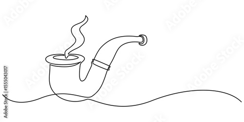 Continuous one line drawing of tobacco pipe. Simple smoking pipe outline design. Editable active stroke vector, Smoking pipe. Tobacco smoking. One continuous line drawn isolated, white background. 