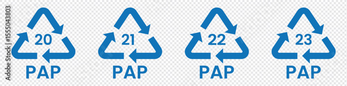 Paper recycling code icon set. recycling codes 20, 21, 22, 23. pap recycling symbols. plastic, recycle, symbol, code, icon.