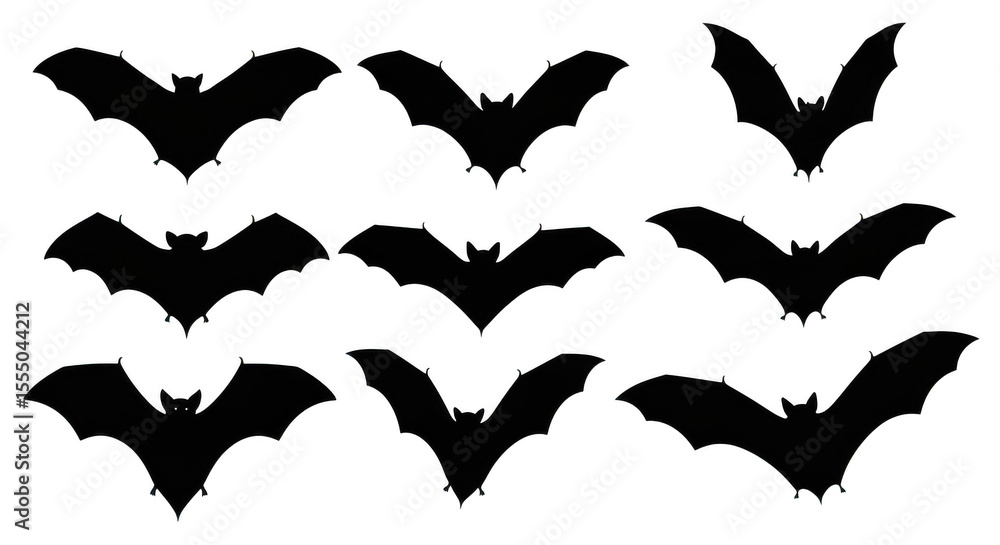 Fototapeta premium Bats flying in silhouette isolated on transparent background
