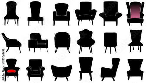 office chairs silhouette set, vector furniture illustration. set of office chairs vector