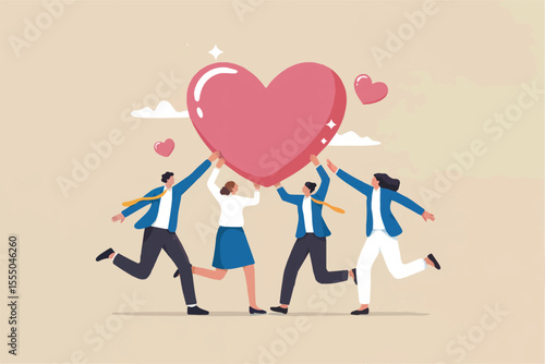 Teamwork carrying a large heart isolated on transparent background