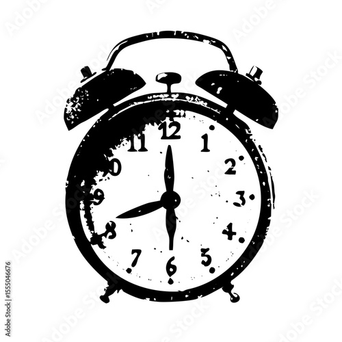 Retro alarm clock showing time isolated on white background