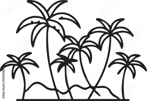 Palm Tree Silhouette Vector Set in Black and White with Minimal Line Style in Tropical Grid Layout