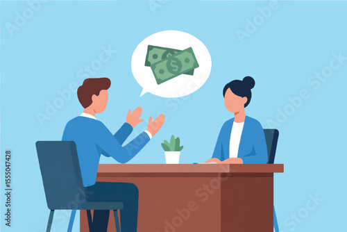 Business meeting with money discussion isolated on transparent background