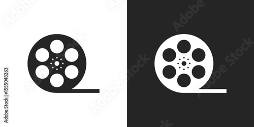 Film reel icon, movie cinema tape symbol vector design