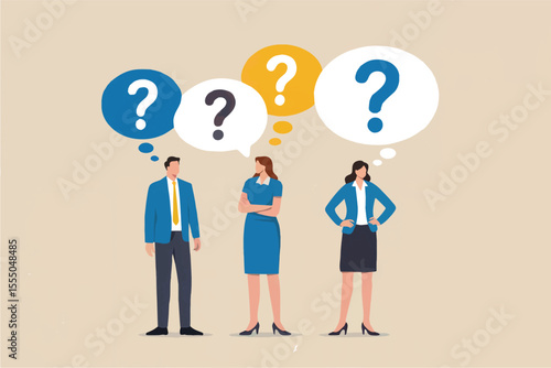 Three people thinking with question marks above their heads isolated on transparent background