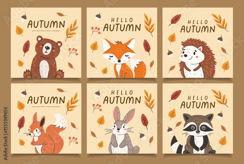 Canvas Print Wild animals set isolated, cute forest animals, kids vector, design for posters,