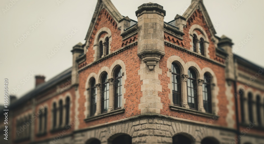 Fototapeta premium Detailed view showcasing the intricate brickwork and architectural details of an old building.