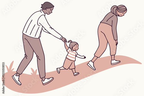 Adults hand drawing pathway for baby boy. Parent influence on child development and future. Parental control and support for growth and education of kid
