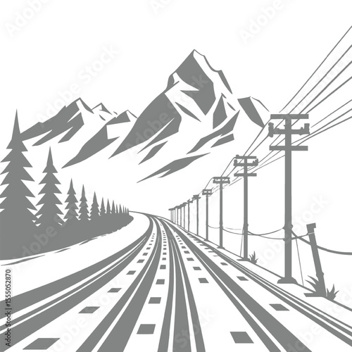 Railroad Tracks Through Mountains Illustration 