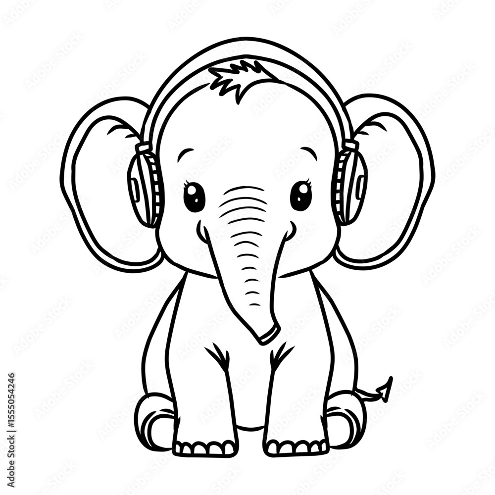 Fototapeta premium Baby Elephant Line Art Coloring Page for Jungle Theme