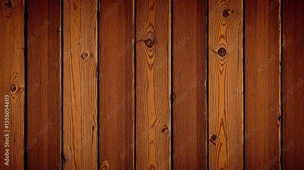 Obraz premium Warm-toned wooden planks, vertical grain, knots, rich amber hues.