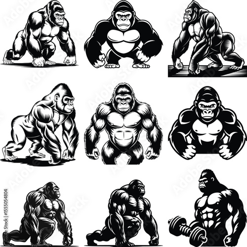 Body Builder Gorilla Svg Bundle, Bodybuilding Svg, Fitness Svg

