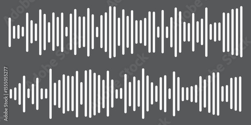  White sound wave icon vector on black background. Podcast soundwave line of voice. Record music player Icon. Mobile talk track. Sound waves for voice message. Audio wave icon.Waves of the equalizer. 