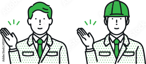 A man in work clothes is showing you around