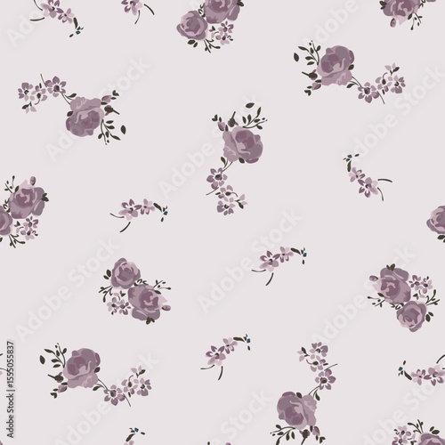 Delicate Purple Rose Floral Seamless Pattern for Textile Print for Fabric, Elegant Romantic Design