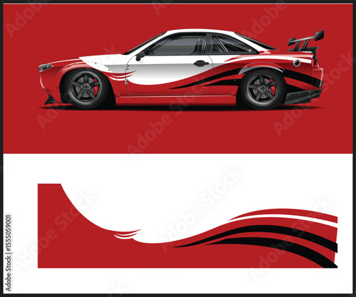 Red and White Racing Car Wrap Design Digital