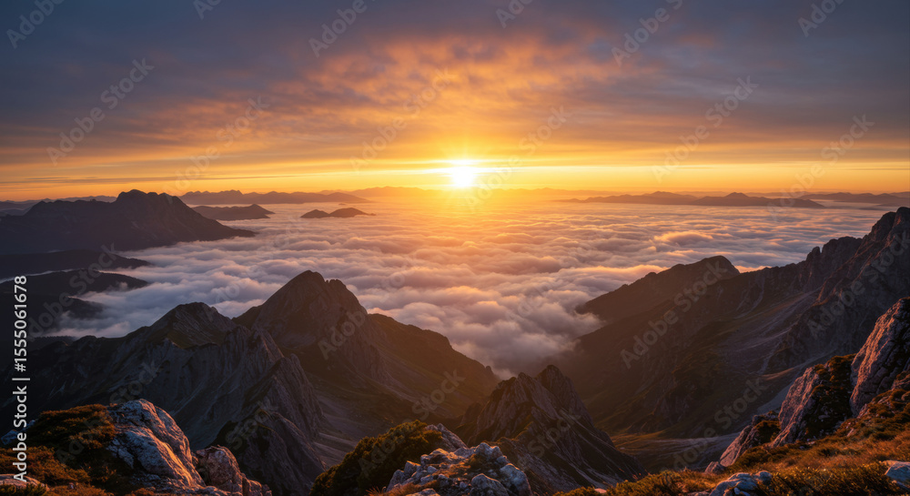 Naklejka premium Sunrise above mountain peaks