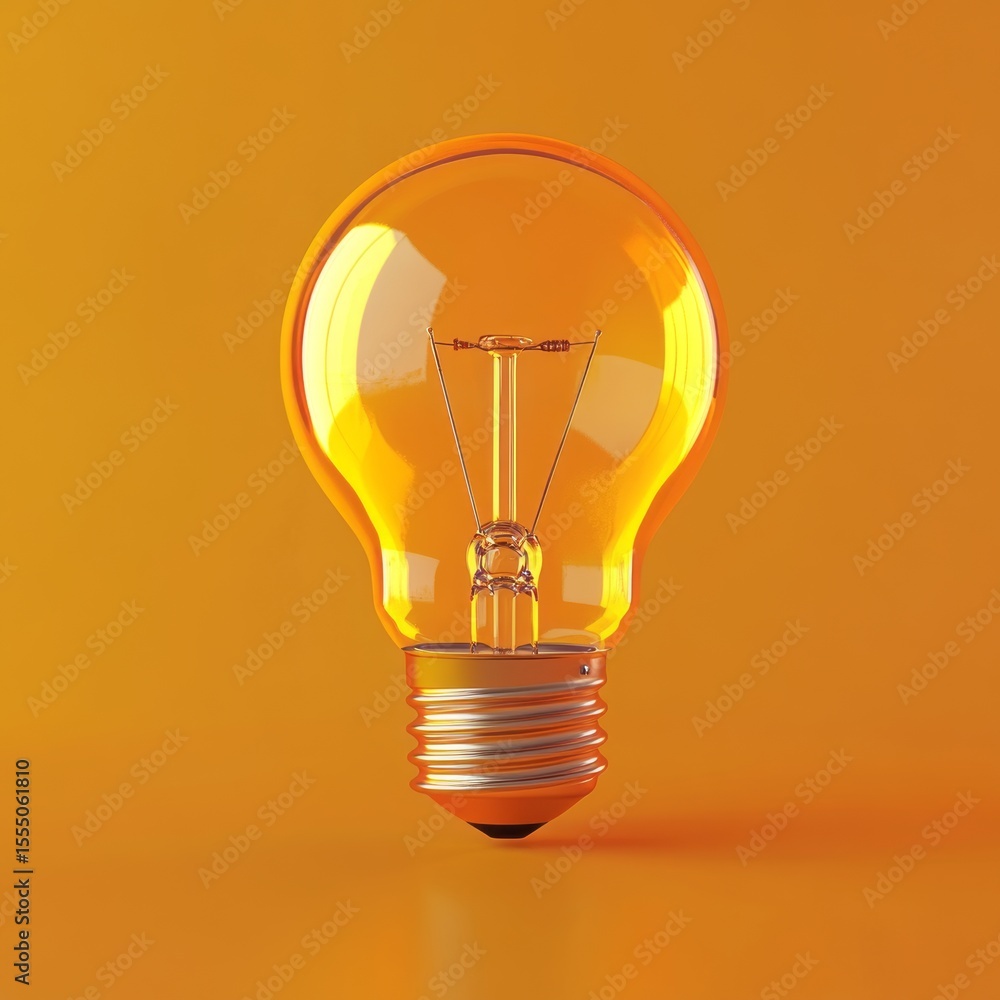 Illuminating Idea: A brilliant light bulb glows against an orange backdrop, representing the spark of ingenuity and innovation. Illuminating Idea: A brilliant light bulb glows against an orange backdrop, representing the spark of ingenuity and innovation.