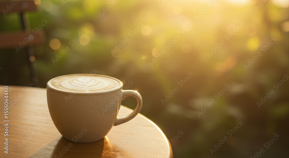 Obraz premium Sunrise coffee on wooden table