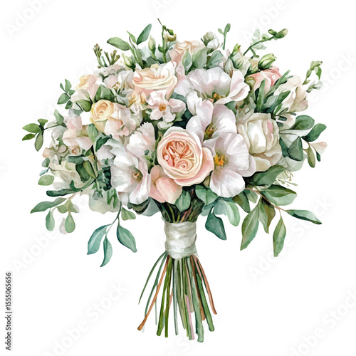 watercolor of Wedding Bouquet, vector, isolated on a white background.