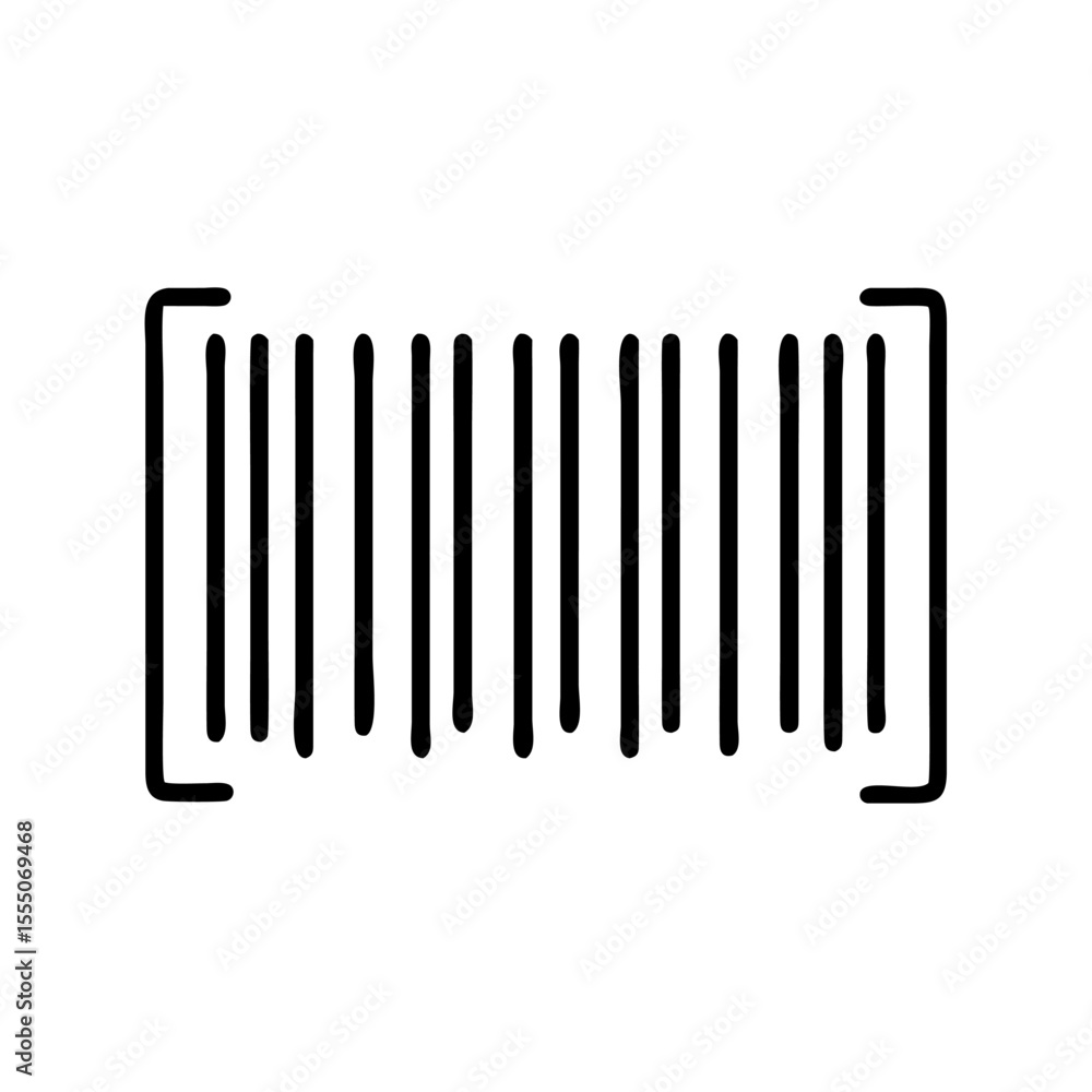 Black and White Barcode Scan Icon – Minimalist Outline Vector Symbol Representing Barcode Reader, Product Scanning, Inventory Control, and Digital Checkout Systems for Online and Print Use Black and White Barcode Scan Icon – Minimalist Outline Vector Symbol Representing Barcode Reader, Product Scanning, Inventory Control, and Digital Checkout Systems for Online and Print Use