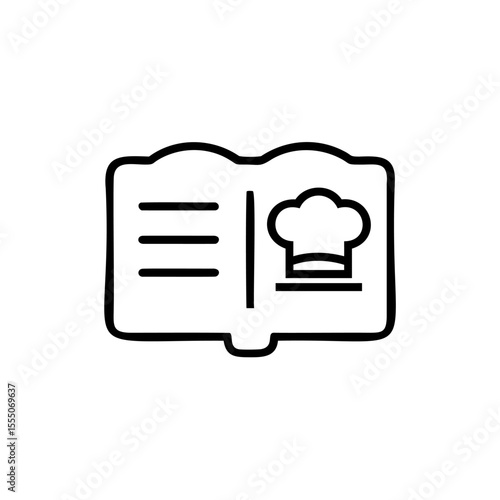 Handdrawn open cookbook with chef hat icon on background recipe cooking