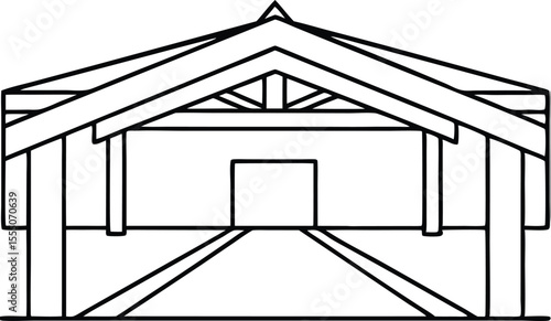  open roof courtyard line art vector illustration