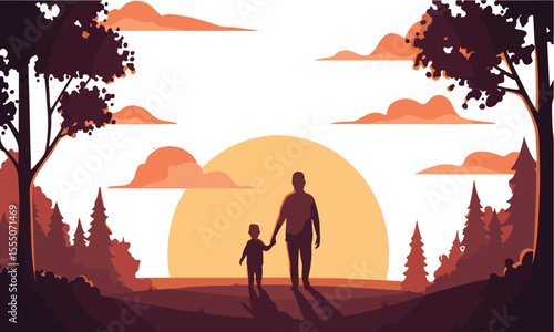Father and child silhouette with sunset background, ideal for prints, social media content, or Father's Day visuals
