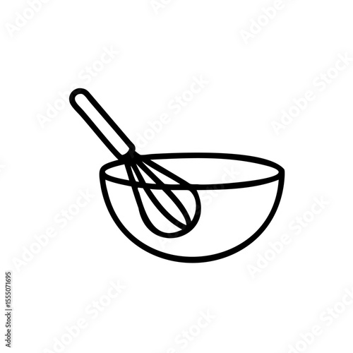 Outline of a mixing bowl with a whisk on a background handdrawn kitchen cooking