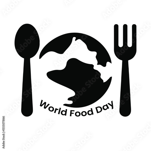 World Food Day Silhouette Vector | Universal Spoon & Globe Icon Representing Global Food Security and Hunger Relief Awareness | Ideal for Charity, Education & Campaign Graphics.