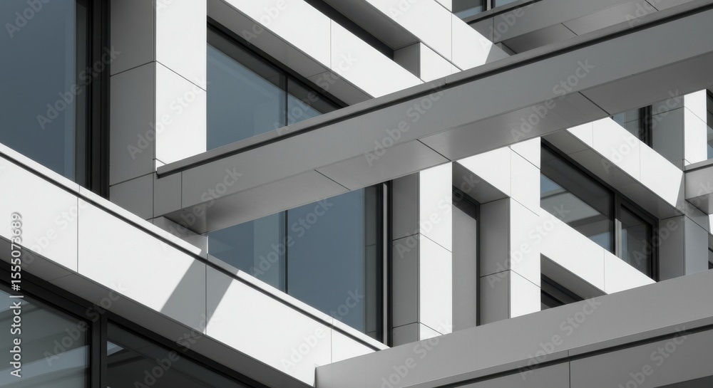 Fototapeta premium Architectural Abstract: Modern Building Facade with Geometric Lines and Shadows