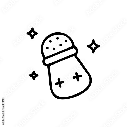 Outline salt shaker with sparkles plus signs on background food seasoning