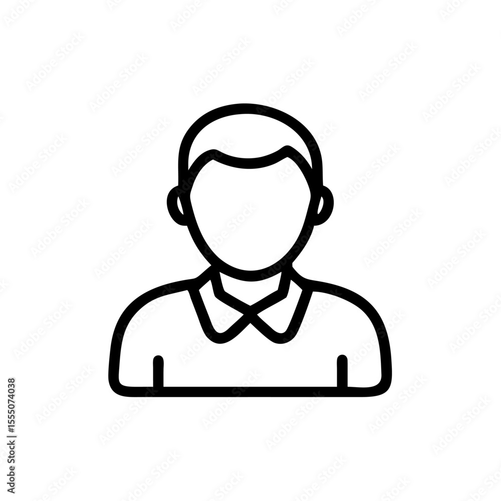 Fototapeta premium Black and White Male Avatar Icon – Minimalist Outline Vector of a Man Wearing Shirt and Tie Representing Business Professional, User Profile, or Corporate Employee Symbol for Online and Print Use
