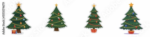 Christmas trees decorated with ornaments and gifts in festive style  