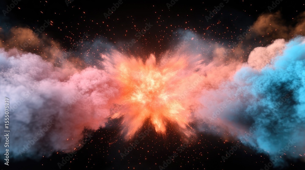 Fototapeta premium Abstract explosion of colored smoke on a black background. A vibrant display of color clash
