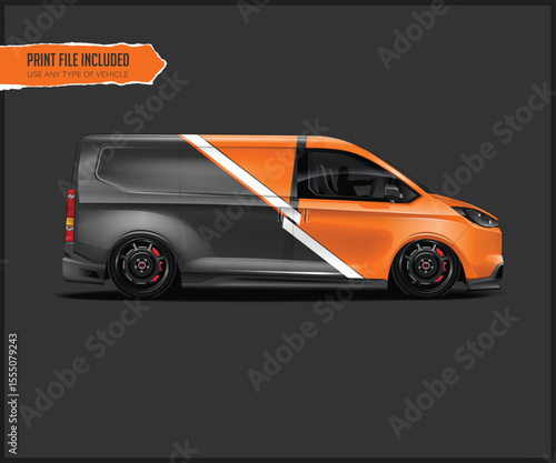 Orange and Gray Van Design Mockup with Print File Included