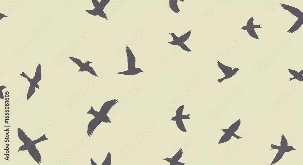 Silhouetted Birds in Flight Against a Pale Beige Background Silhouetted Birds in Flight Against a Pale Beige Background