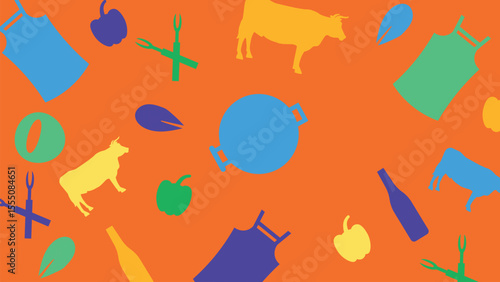 Aprons and meat cuts BBQ background