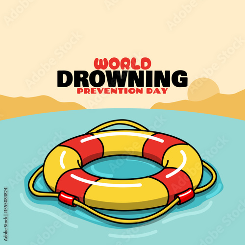 World Drowning Prevention Day to celebrate on July 25th. A lifebuoy on the ocean to prevent drowning.
