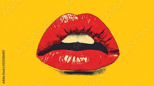 Closeup Red Lips Pop Art Style