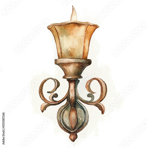 Wall Sconce, watercolor painting vector, isolated on a white background.