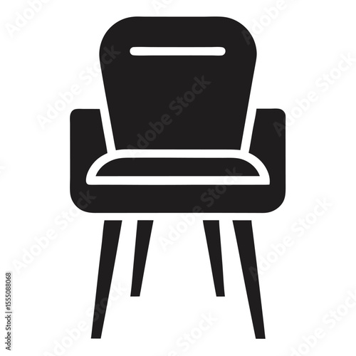 Chair Icon in Black – Flat Design Symbol for Furniture, Seating, and Interior Design