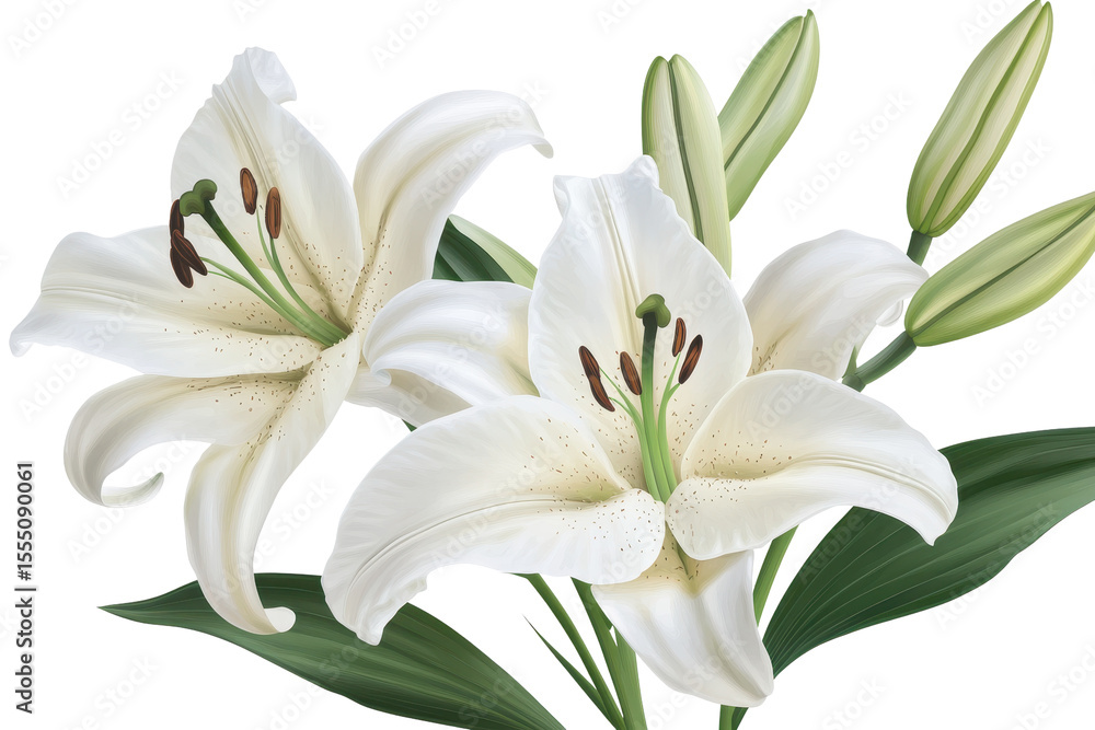 Elegant blooming lilies showcase their beauty with buds surrounding them in a bright setting during springtime Elegant blooming lilies showcase their beauty with buds surrounding them in a bright setting during springtime