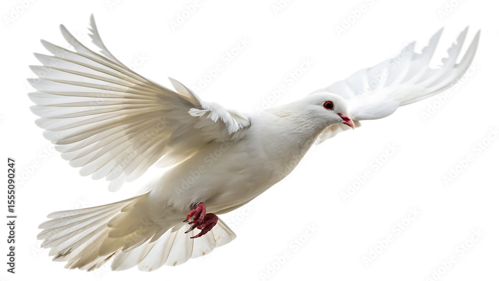 Obraz premium White dove in flight isolated on a white background PNG.AI GENERATED